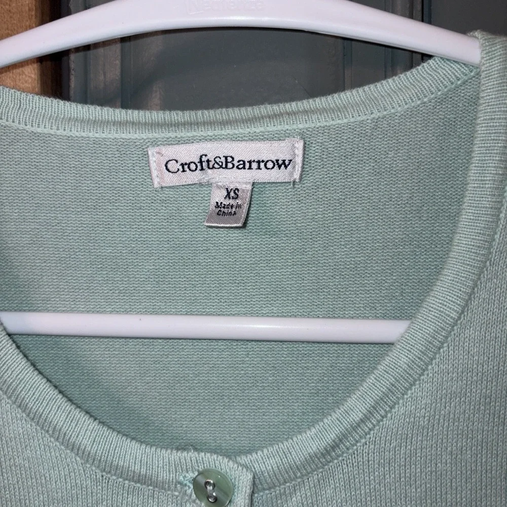 Women's Cotton XS Grannycore Pastel Button Cropped Sleeve Cardigan Shirt